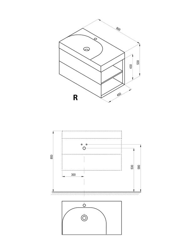 Тумба с раковиной Ravak Lite SD 80 R глубоководная синяя