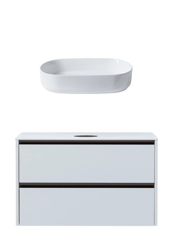Тумба с раковиной Allen Brau Activity 120 с подсветкой, матовый белый, олива браш, столешница белая, раковина Fantasy Oval 55x36, белая