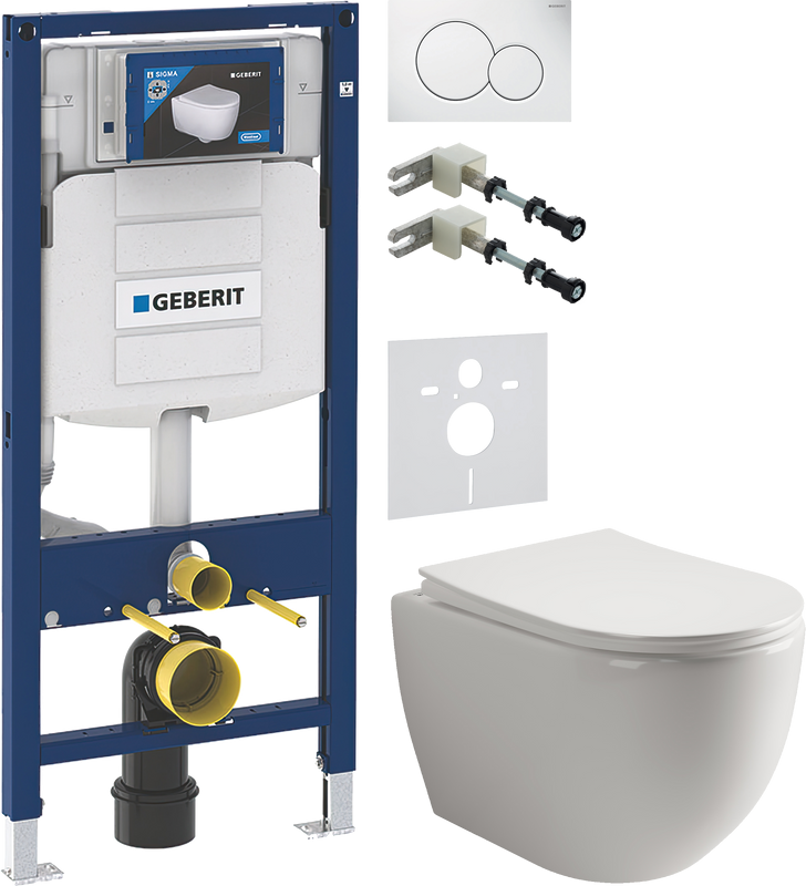 Комплект Унитаз подвесной Ceramicanova Mia Rimless CN1805 + Крепления Geberit Duofix 111.815.00.1 к стене + Звукоизоляция + Инсталляция UP 320 111.300.00.5 + Кнопка Sigma 01 115.770.11.5 белая