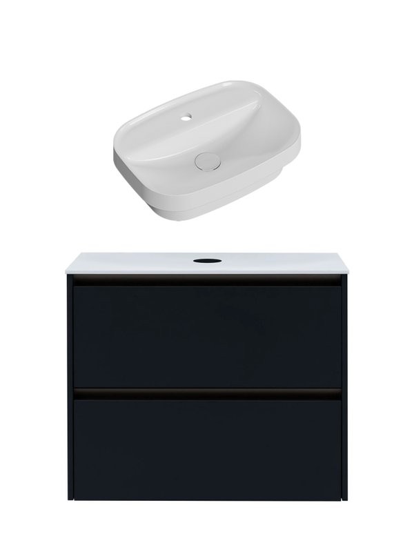Тумба с раковиной Allen Brau Activity 80 с подсветкой, матовый антрацит, олива браш, столешница белая, раковина Fantasy Sphere 55x40, белая