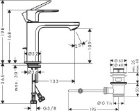 Смеситель для раковины Hansgrohe Rebris S 72517000 с донным клапаном, хром