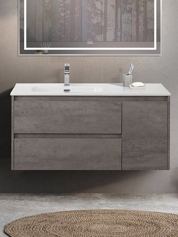 Тумба с раковиной BelBagno Kraft L, 100 2 ящика, дверца, cemento grigio