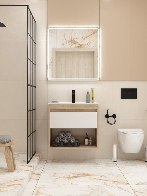 Тумба с раковиной Teymi Vitra 70 дуб, белая