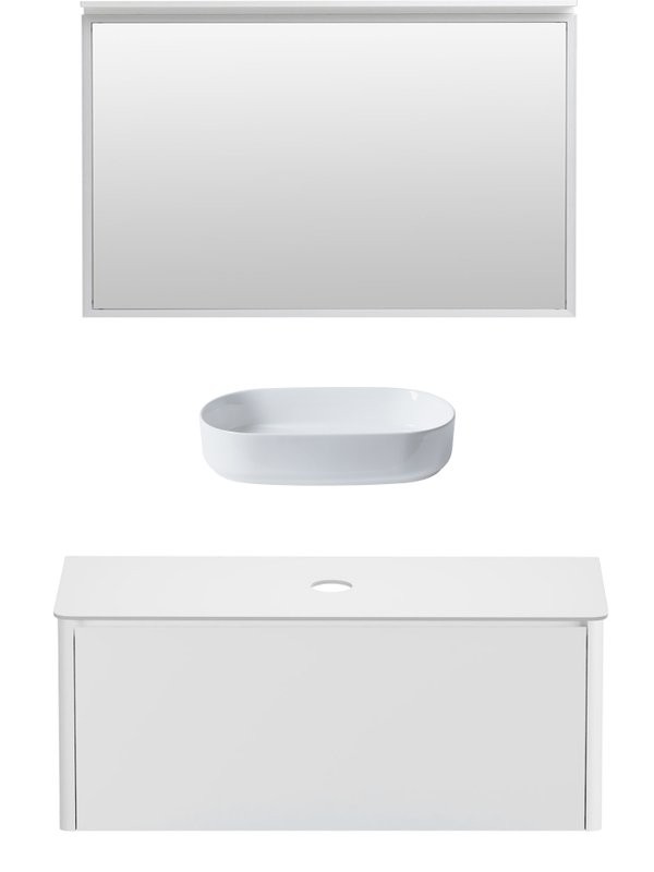 Мебель для ванной комнаты Allen Brau Gravity 120 1 ящик, матовый белый, столешница белая, раковина Fantasy Oval 55, белая