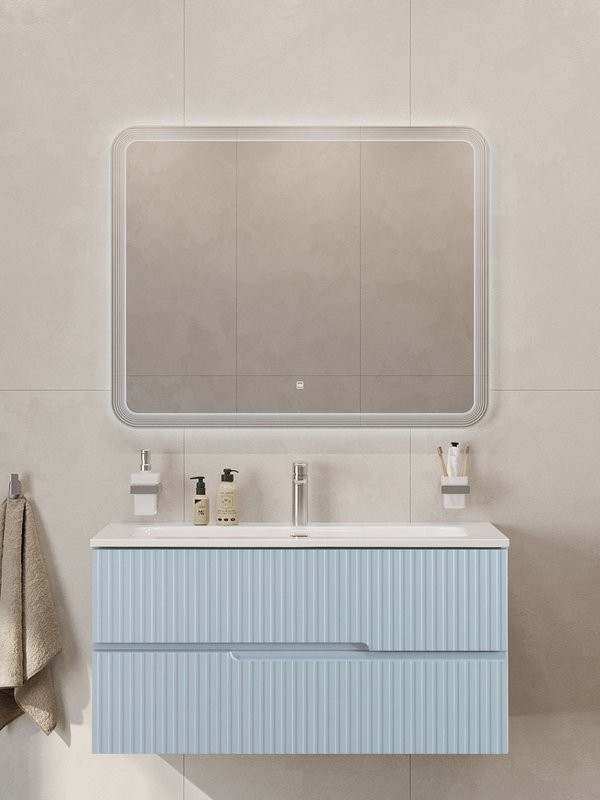 Мебель для ванной комнаты Cezares Duet-n 100 подвесная, 2 ящика, жемчужная голубая