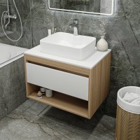 Тумба с раковиной Teymi Ritta 75 дуб эврика, матовая белая, раковина Helmi S 48