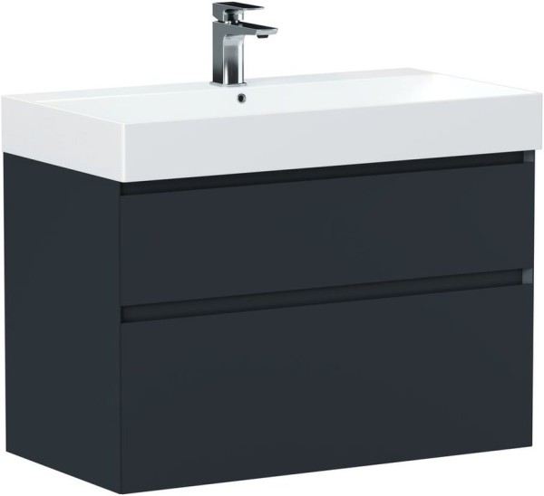 Тумба с раковиной Allen Brau Infinity 85 2 ящика, антрацит матовый, раковина Aquanet Sanovit Slim Synergy 85