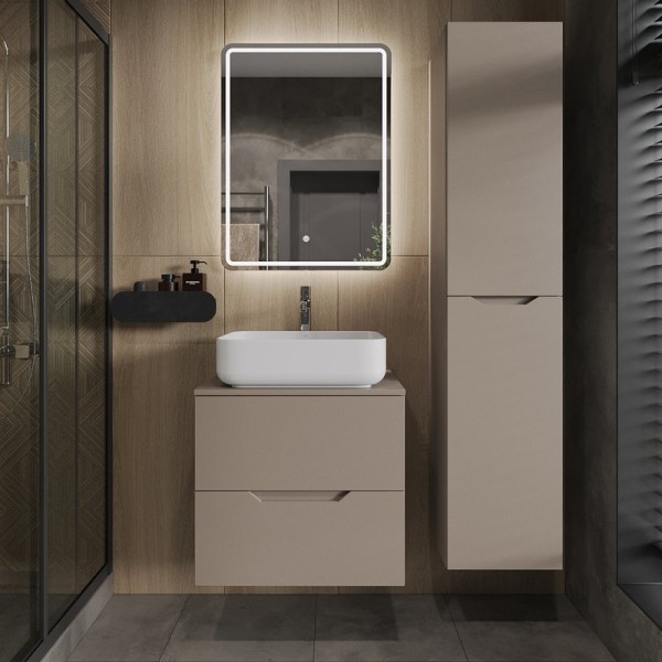 Мебель для ванной комнаты Orange Line 60 подвесная, 2 ящика, матовый латте с раковиной B05-500W