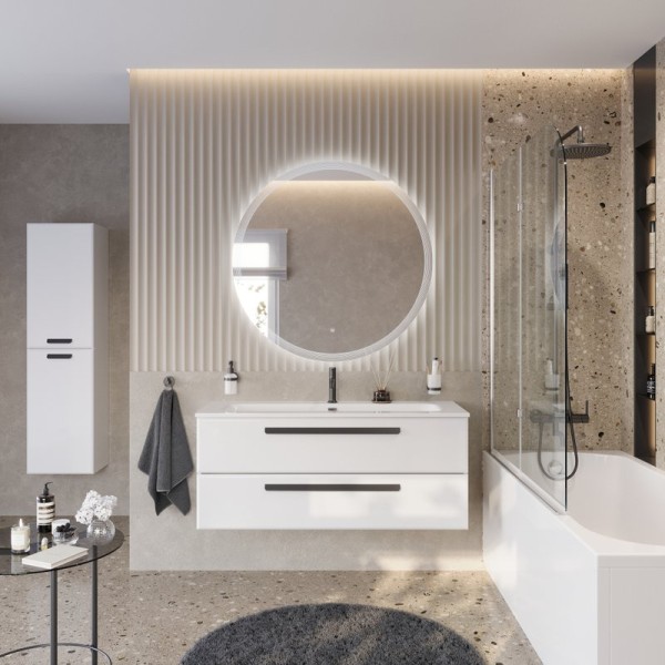 Мебель для ванной комнаты Cezares Eco Cer-N 120 bianco opaco, раковина Eco 120, ручки черные матовые