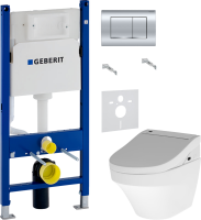 Комплект Унитаз подвесной AM.PM Inspire FlashClean C501700WH + Крышка Admire CCC7851WH с функцией биде, петли хром + Инсталляция Geberit Duofix Delta 458.163.21.1 с кнопкой смыва, хром + Звукоизоляция
