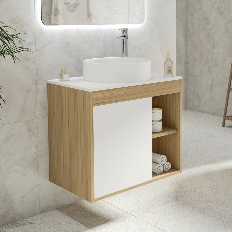 Тумба с раковиной Teymi Nura 70 дуб эврика, матовая белая, раковина Lina D41