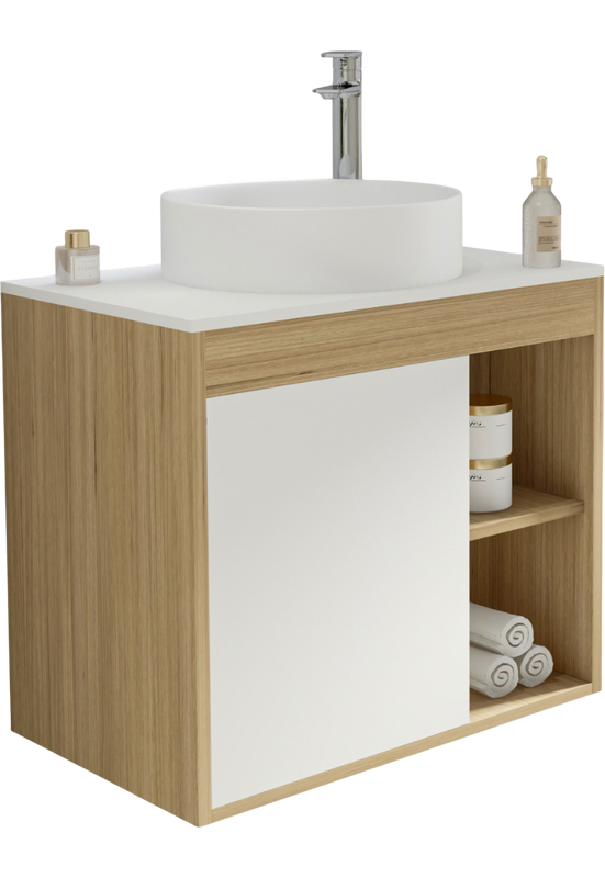 Тумба с раковиной Teymi Nura 70 дуб эврика, матовая белая, раковина Lina D41