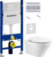 Комплект Унитаз подвесной BelBagno Acqua + Крышка Prospero BB2020SC с микролифтом, петли хром + Инсталляция Geberit Duofix Delta 458.163.21.1 с кнопкой смыва, хром + Звукоизоляция