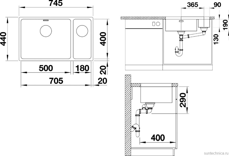Комплект Мойка Blanco Andano 500/180-U R + Смеситель Ambis-S 523119
