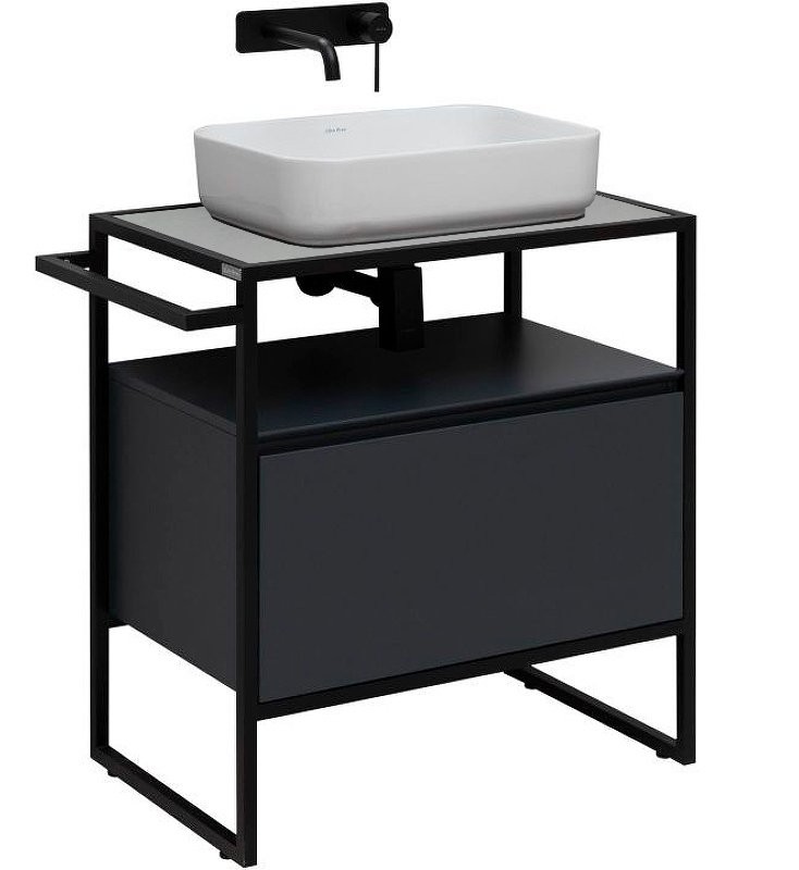 Тумба с раковиной Allen Brau Priority 70 напольная, антрацит матовый, столешница серый структ