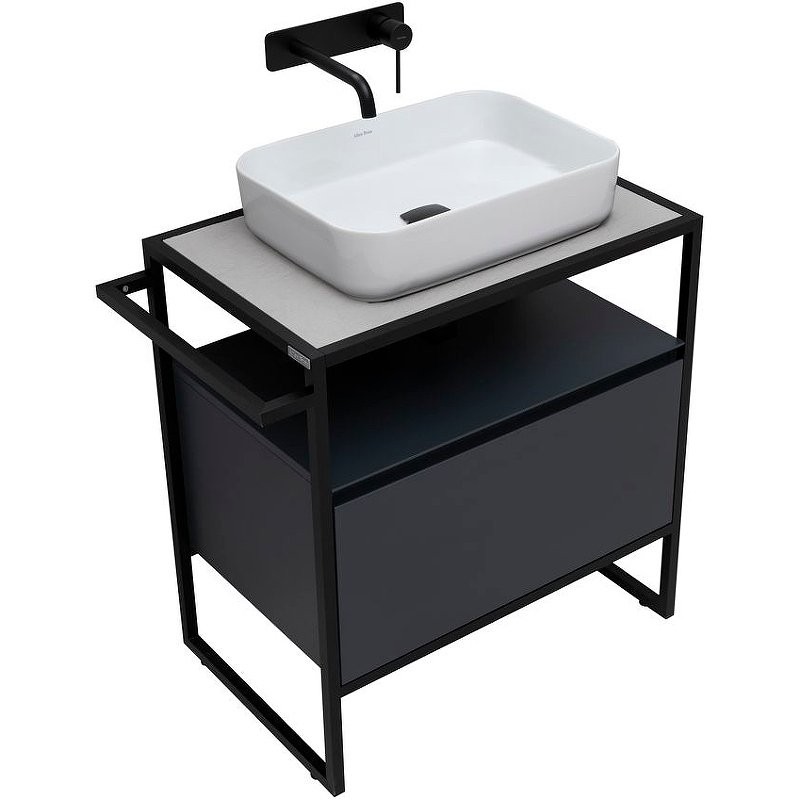 Тумба с раковиной Allen Brau Priority 70 напольная, антрацит матовый, столешница серый структ