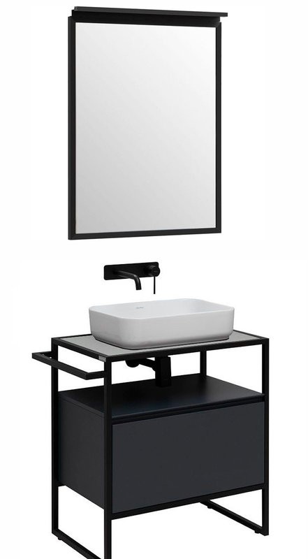 Тумба с раковиной Allen Brau Priority 70 напольная, антрацит матовый, столешница серый структ