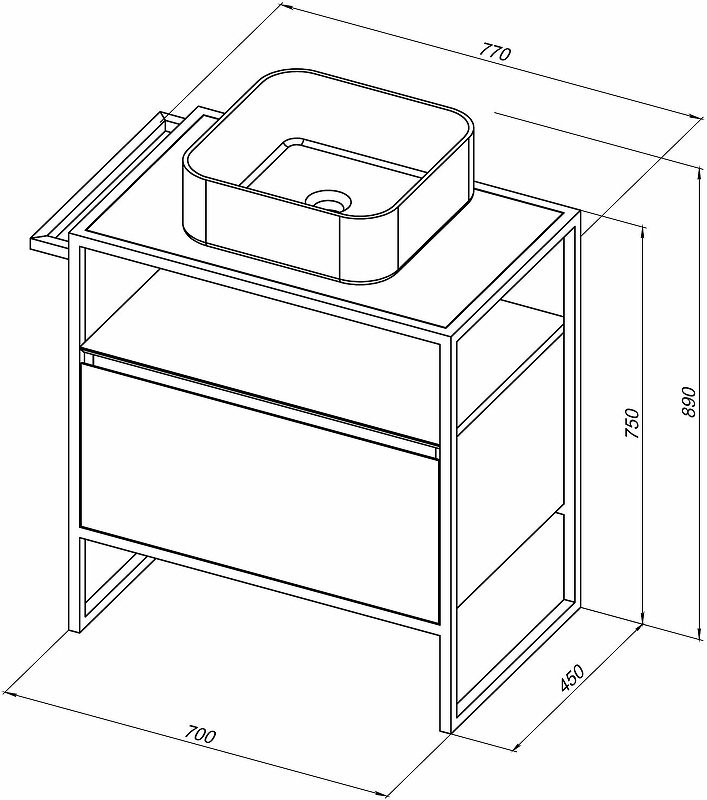 Тумба с раковиной Allen Brau Priority 70 напольная, антрацит матовый, столешница серый структ