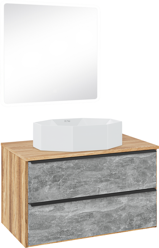 Мебель для ванной комнаты Runo Мальта 85 дуб, серая, раковина Cristallo 50