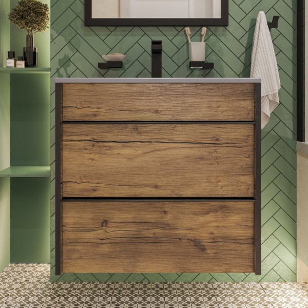 Тумба с раковиной STWORKI Гриндстед 60 дуб таксония, раковина 43061-112-KL антрацит