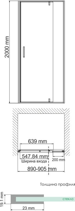 Душевая дверь в нишу Wasserkraft Elbe 74P04