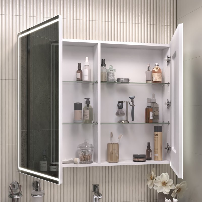 Зеркало-шкаф Vigo Geometry Comfort 100 с подсветкой и антизапотевателем, белый