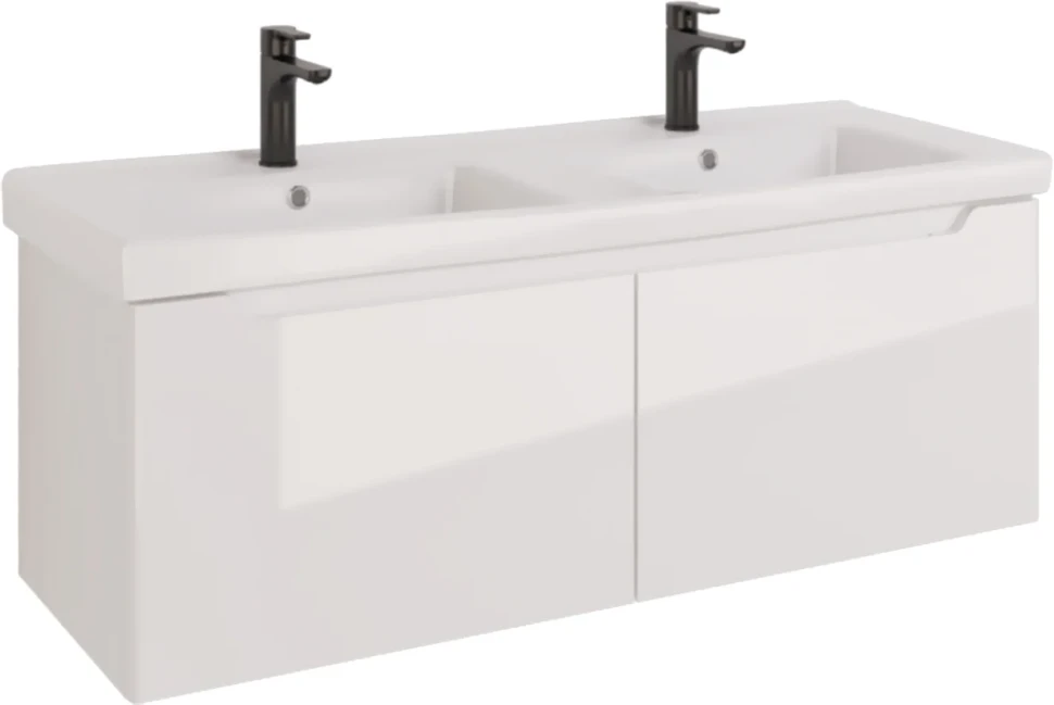 Тумба с раковиной Dreja W 125 двойная белый глянец