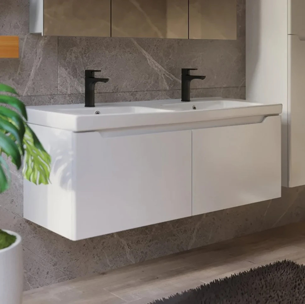 Тумба с раковиной Dreja W 125 двойная белый глянец