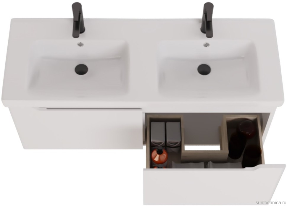 Тумба с раковиной Dreja W 125 двойная белый глянец