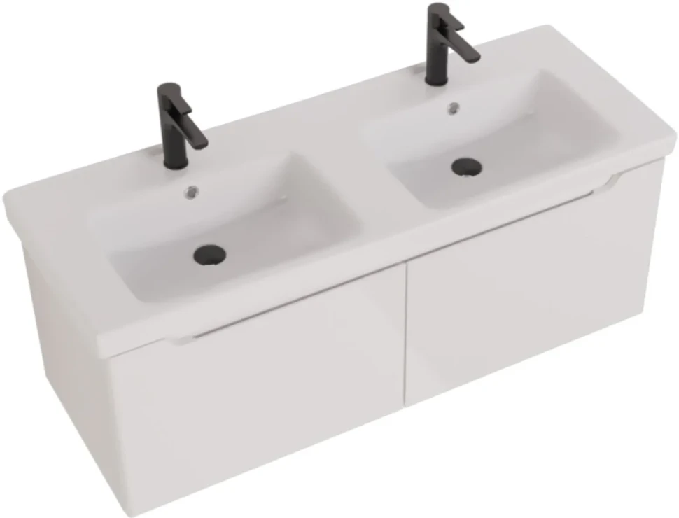 Тумба с раковиной Dreja W 125 двойная белый глянец