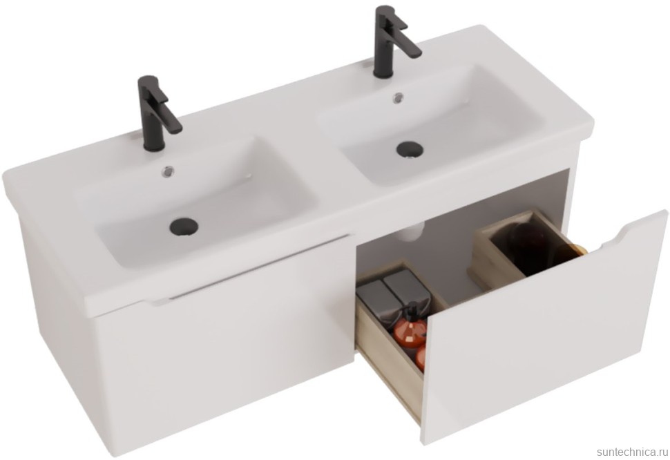 Тумба с раковиной Dreja W 125 двойная белый глянец
