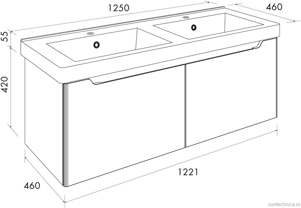Тумба с раковиной Dreja W 125 двойная белый глянец