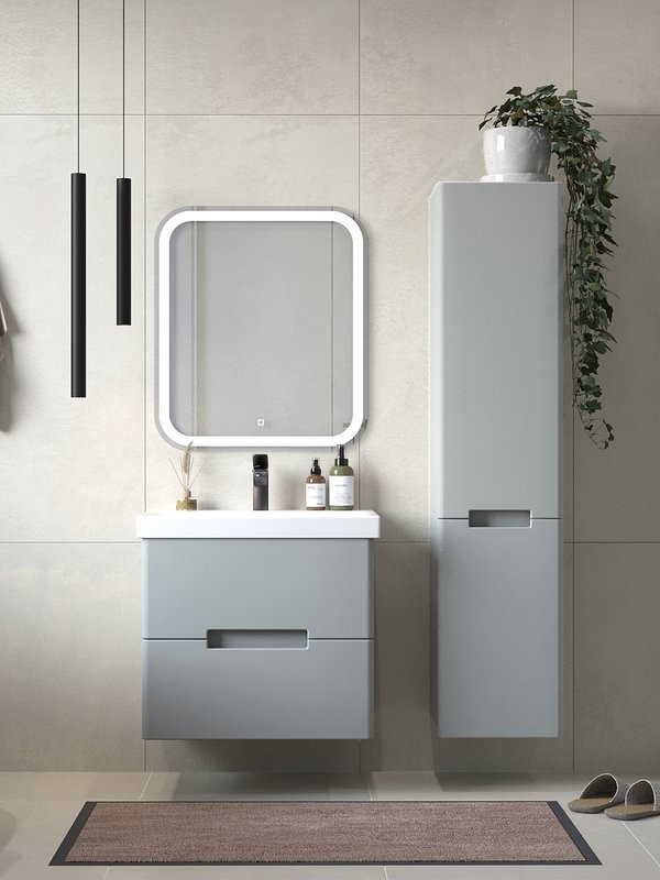 Мебель для ванной комнаты SanStar Ориана 60 подвесная, серая, раковина Cersanit Moduo 60