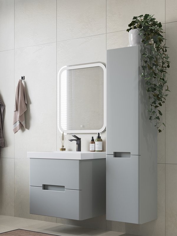 Мебель для ванной комнаты SanStar Ориана 60 подвесная, серая, раковина Cersanit Moduo 60