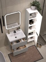 Мебель для ванной комнаты SanStar Ориана 60 подвесная, серая, раковина Cersanit Moduo 60