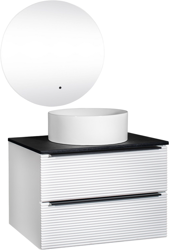 Мебель для ванной комнаты Runo Орлеан 70 белая матовая, черная, раковина Palla 40