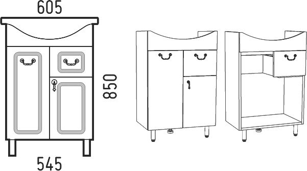 Тумба с раковиной Corozo Элегия ретро 60, напольная, бронза