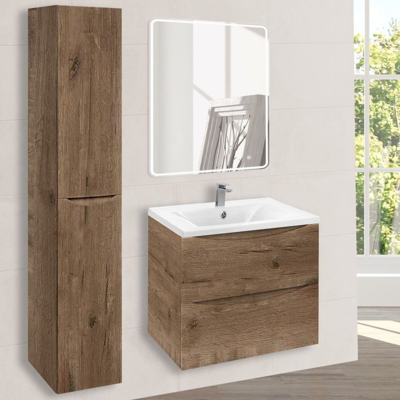 Тумба под раковину без столешницы Vincea Mia 60 подвесная, дуб винтаж, раковина VCB-3M600W