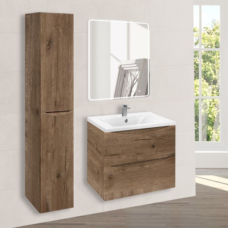 Тумба под раковину без столешницы Vincea Mia 60 подвесная, дуб винтаж, раковина VCB-3M600W