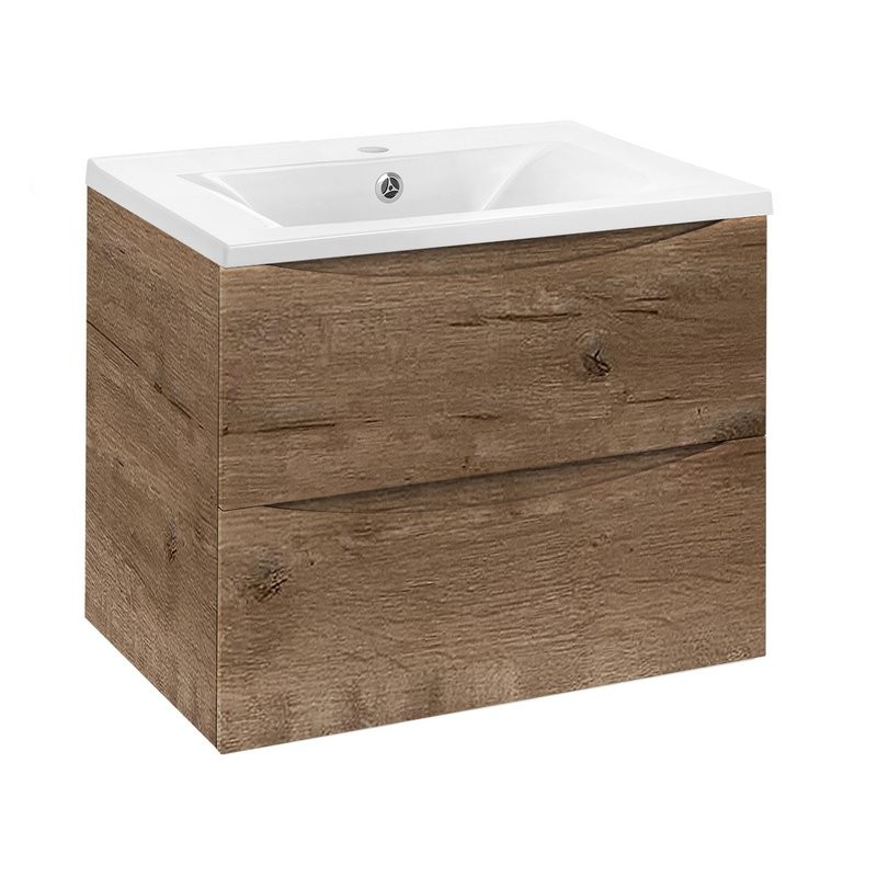 Тумба под раковину без столешницы Vincea Mia 60 подвесная, дуб винтаж, раковина VCB-3M600W