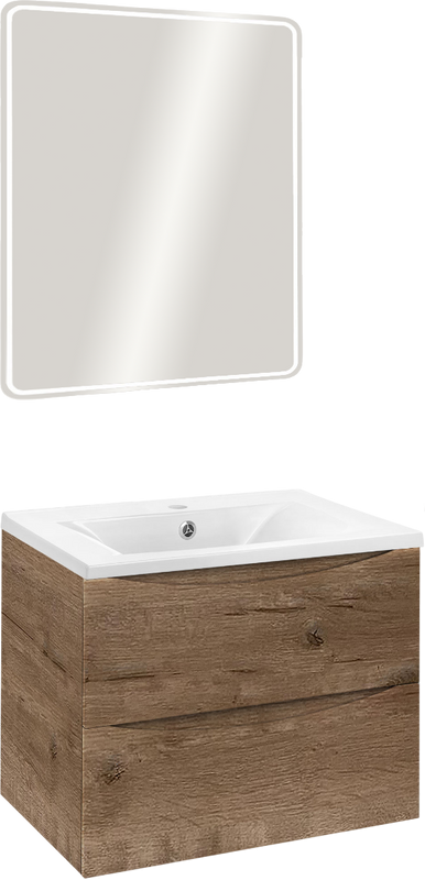 Тумба под раковину без столешницы Vincea Mia 60 подвесная, дуб винтаж, раковина VCB-3M600W