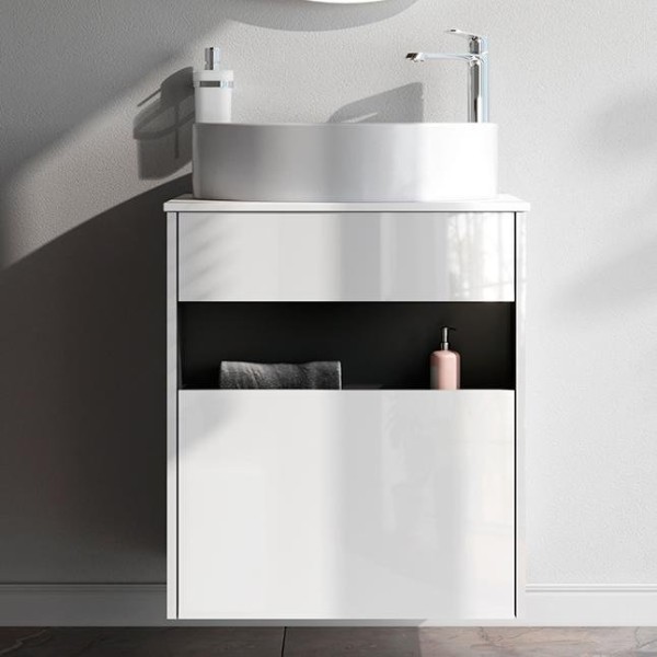 Тумба с раковиной AM.PM Func 60 белый глянец, со столешницей, раковина M8FWCC20550WG