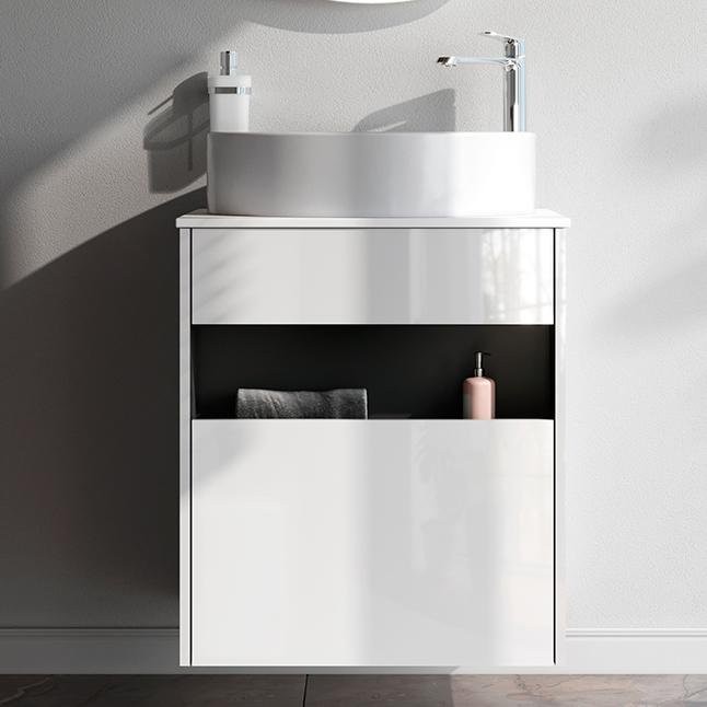 Тумба с раковиной AM.PM Func 60 белый глянец, со столешницей, раковина M8FWCC20550WG