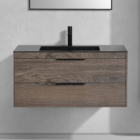 Тумба с раковиной Vincea Chiara 2D 100, 2 ящика, темный дуб, с черной раковиной