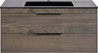 Тумба с раковиной Vincea Chiara 2D 100, 2 ящика, темный дуб, с черной раковиной