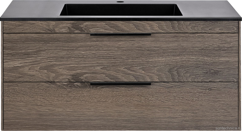 Тумба с раковиной Vincea Chiara 2D 100, 2 ящика, темный дуб, с черной раковиной