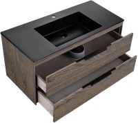 Тумба с раковиной Vincea Chiara 2D 100, 2 ящика, темный дуб, с черной раковиной