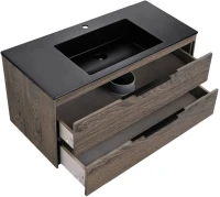 Тумба с раковиной Vincea Chiara 2D 100, 2 ящика, темный дуб, с черной раковиной