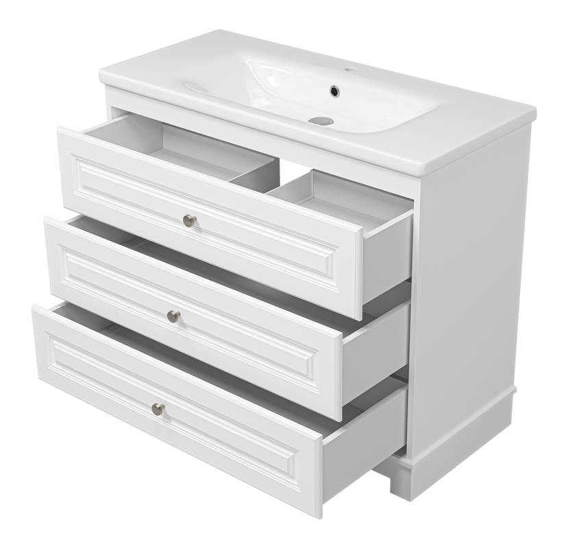 Тумба под раковину без столешницы Misty Ларго 100 напольная, матовая белая
