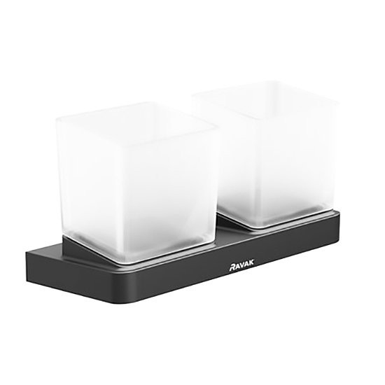 Стакан для ванной Ravak 10° TD 220.20 настенный, черный, стеклянный, двойной